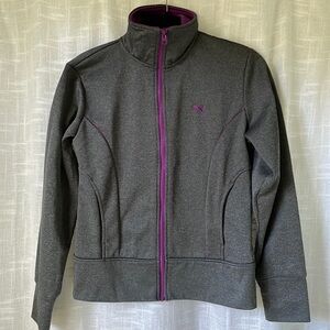 Puma Women Track Jacket Grey Purple Full Zip Pockets Small